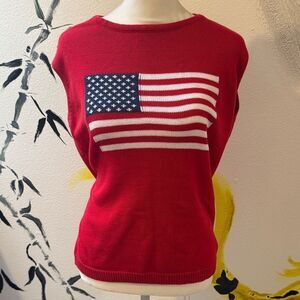 Red Women's Crewneck Sweater with Flag Motif